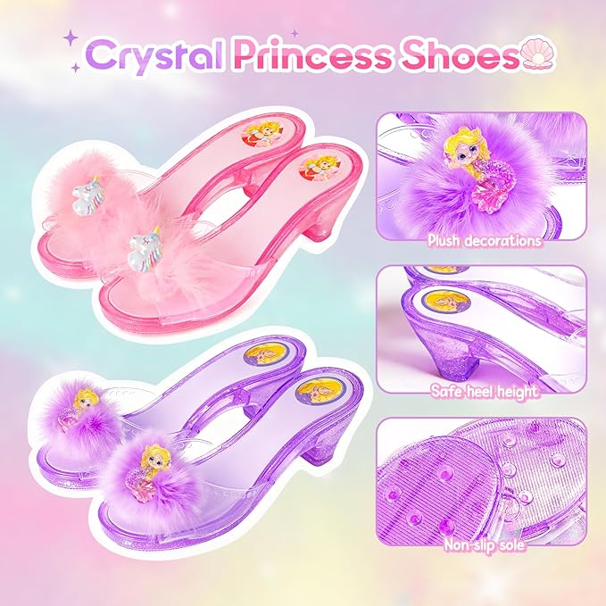 Princess Dress Up CLothes with Princess Shoes, Kids' Dress Up & Pretend Play Costumes for Little Girls, Mermaid & Unicorn Dress Up Toys Set for Toddlers, Christmas Birthday Gifts for 3-6 Role Play