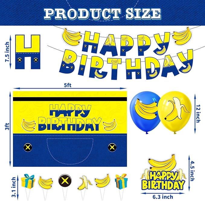Yellow Cartoon Birthday Party Supplies, Yellow Jeans Cartoon Theme Party Decorations Including Birthday Banner, Backdrop, Balloons, Cupcake Toppers