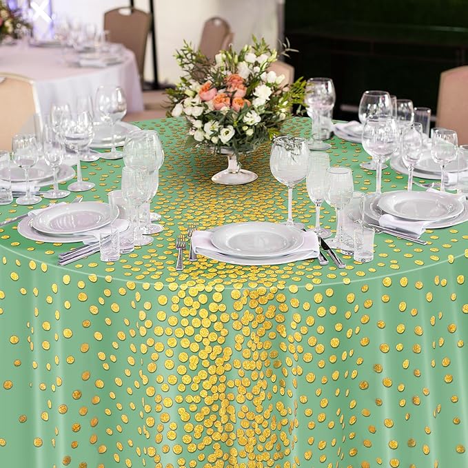 VitalCozy Round Dot Tablecloth 84 Inch Plastic Table Cover Polka Dot Confetti Tablecloths for Easter 2026 Graduation Prom Wedding Birthday Spring Party Supplies(Sage Green and Gold,3 Pcs)