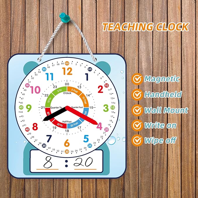 Large 12" Magnetic Writable Dry Erase Teaching Clock,Teaching Demonstration Clock for Kids Learning Time with Cute Style for Home School Classroom Supplies(12" x 11")