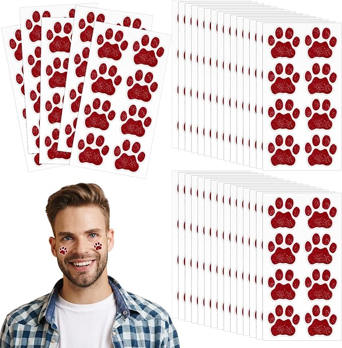 120 Pairs Burgundy Eye Black Bulk Tiger Paw Football Stickers Sport Glitter Eyeblack Sticker Team Spirit Accessories for University College Game Day Sports Fans Themed Party Supplies