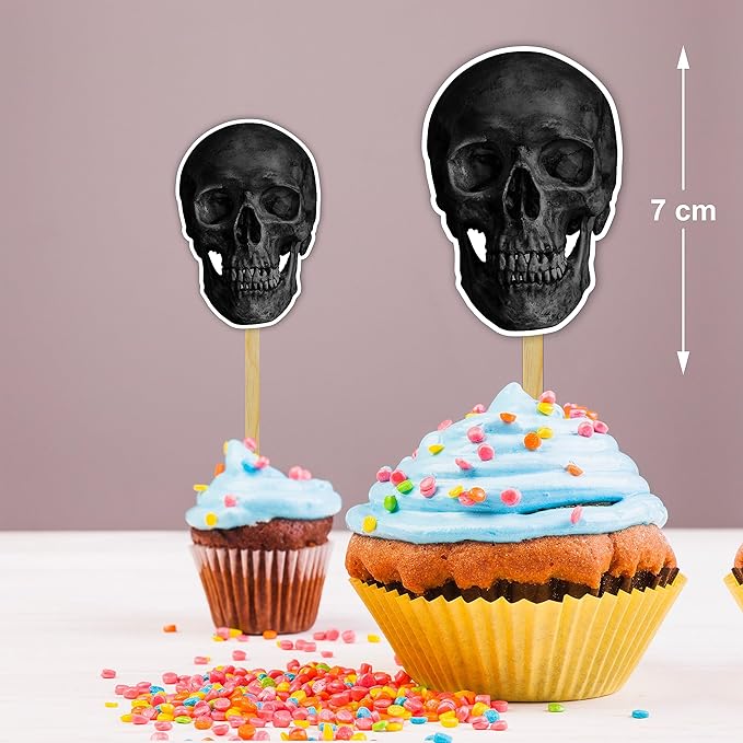 Skull Cupcake Topper – Gothic-Themed Decorative Party Picks for Birthday Cupcakes, Horror Style Celebrations, Event Styling, Themed Parties, Halloween Displays, and Special Occasion Decorations