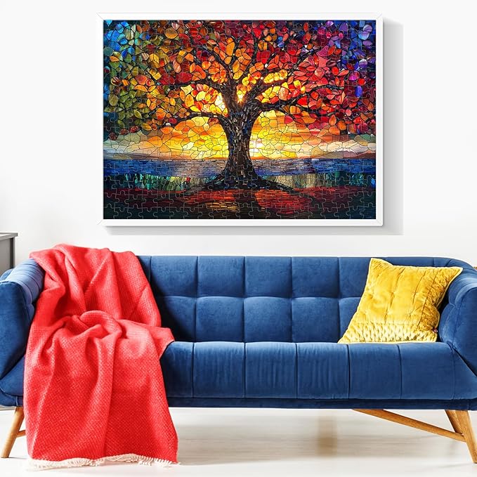 Stained Glass Puzzle, Glass Tree Puzzles for Adults 300 Pieces, Stained Tree of Life Puzzle 300 Pieces, Creative Games and Holiday Party Gifts, Fun and Challenging Family Games, 20.5 x 15 inches