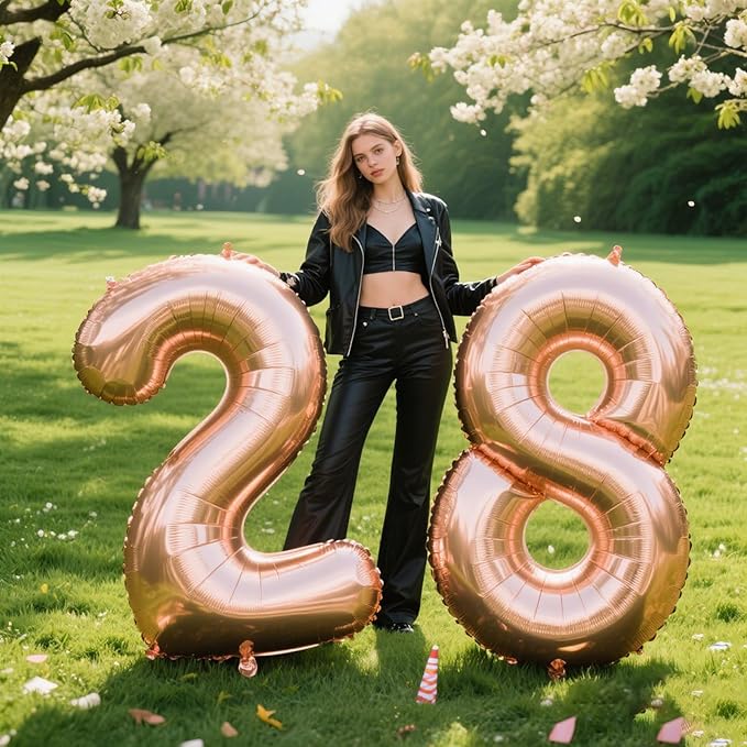 40 Inch Rose Gold Balloon Number 28 Balloon,Jumbo Mylar Foil Helium Balloon for 28 Digital Balloons for Birthday Party,Wedding Anniversary Party Decorations