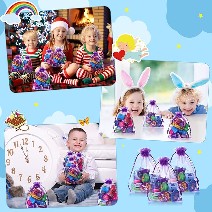 110 Pieces Jesus Party Favors for Kids, Bible Verse Slap Bracelets Stickers Stampers Rubber Bracelets Gift Bags Button Pins for Christian Religious Inspirational Christmas Party Gifts