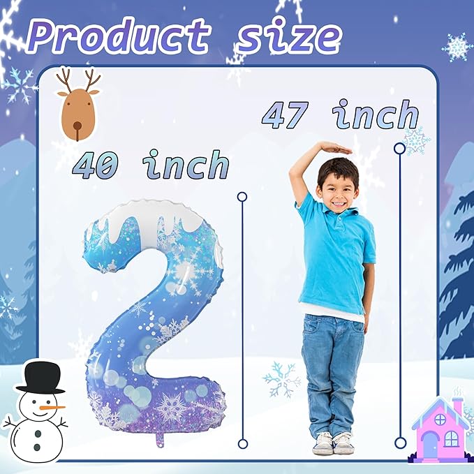 40 Inch Frozen Balloon Number 2 Birthday Balloons Decorations for Girls Birthday Snowflake Themed Party Supplies Winter Party Decorations (Blue Snowflake, number 2)