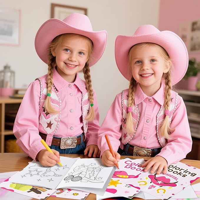 Cowgirl Coloring Books for Kids - 24Pcs Bulk Pink Western Cowgirl Mini Coloring Booklet DIY Art Drawing Book for Toddlers Holiday Birthday Cowboy Party Goodie Bags Stuffers Classroom Favors