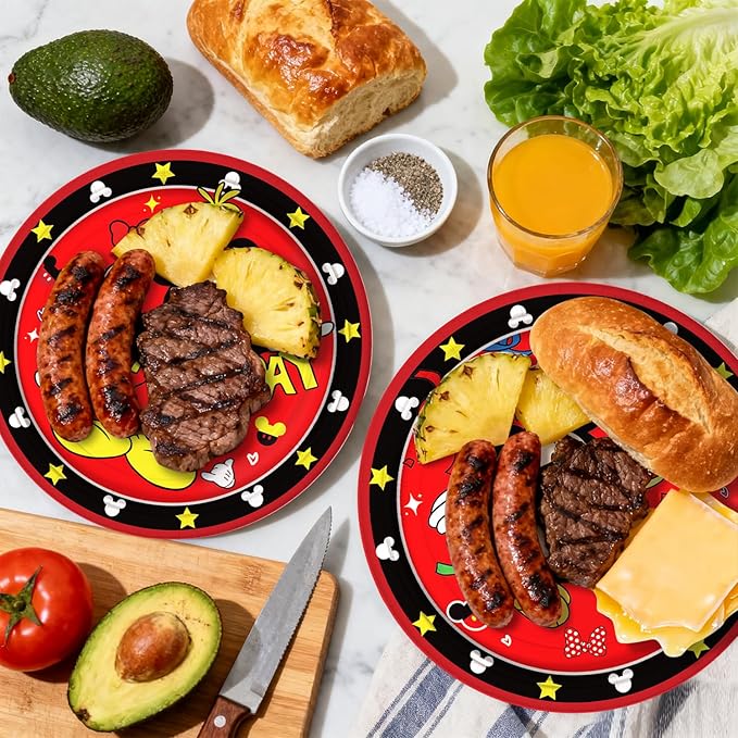 Mickey Party Supplies 41Pack include 20 plates, 20 napkins 1 tablecloth for birthday party Decoration (red2)