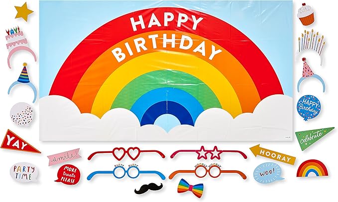 American Greetings Rainbow Birthday Party Supplies, Photo Booth Kit (32-Pieces)