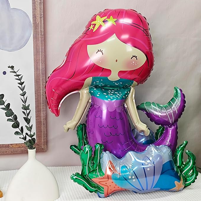 Self-Standing mermaid birthday balloon mermaid foil balloon Ocean Balloon for Girls Under The Sea Little Mermaid theme Birthday Party Baby Shower Birthday Decoration Supplies