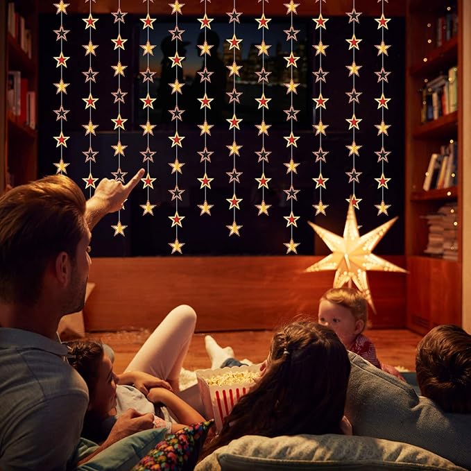 TaoBary 6 Pcs Movie Theme Star Garland Banner Decor Red Carpet Party Decorations Movies Theme Star Hanging Streamers Birthday Party Supplies Red Black and Gold Hanging Supplies Film Backdrop