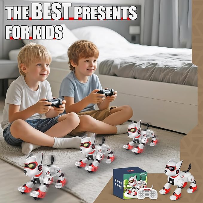 Realistic Robot Toy Puppy, Intelligent Programming Robot Dog, Remote Control and Interactive Gesture Function, Imitate Animal Music and Dance,Nice Gift for Boy or Girl 3-5 5-8 Ages