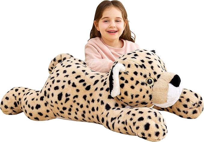 IKASA Giant Cheetah Stuffed Animal Plush Toy,Large Leopard Cute Jumbo Soft Toys,Huge Big Size Plushy Plushie,Gifts for Kids (Brown, 30 inches)