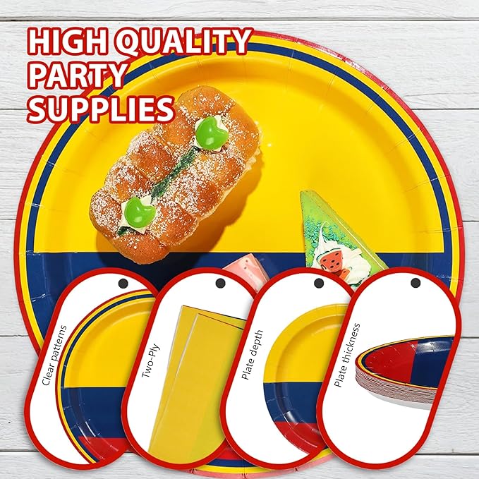 96 Pcs Colombia Flag Party Supplies Disposable Colombian Flag Paper Plates and Napkins Colombian National Tableware Set for National Country Decoration Patriotic Festival Party Supplies, Serves 24