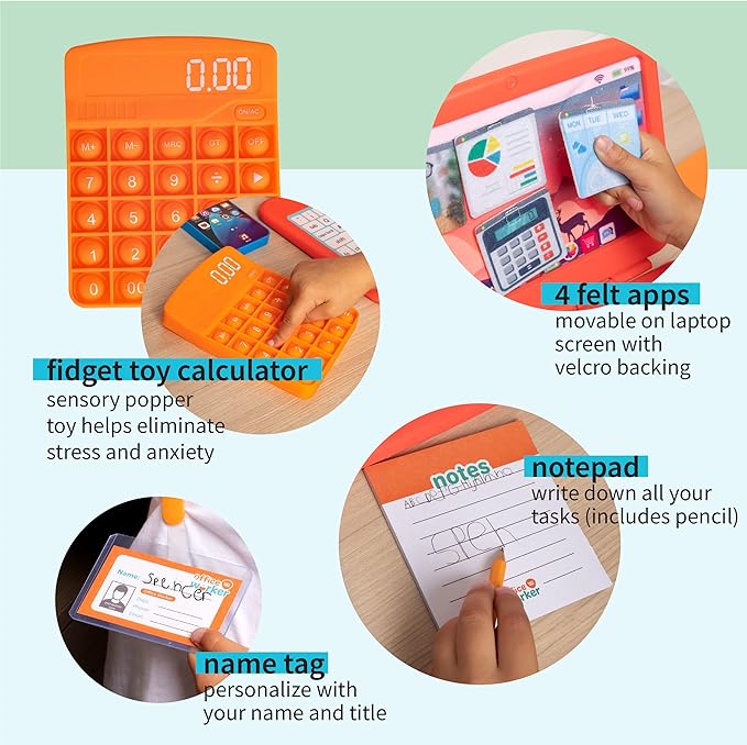 Born Toys Pretend Play Home Office Set for Ages 3-7 - Includes Toy Laptop, Phone, Calculator, Pop It & Headset