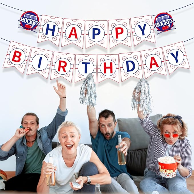 Hockey Birthday Party Supplies - Happy Birthday Banner for Kids Boys Girls Hockey Fans - Decoration