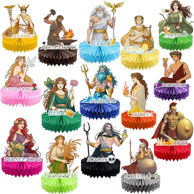 Greek Mythology Honeycomb Centerpieces Table Decorations, 15pcs Olympian Gods Honeycomb Centerpieces, Htabiol Greek Mythology Decor, Greek Gods Party Decorations, Suit for Ancient Greece Party