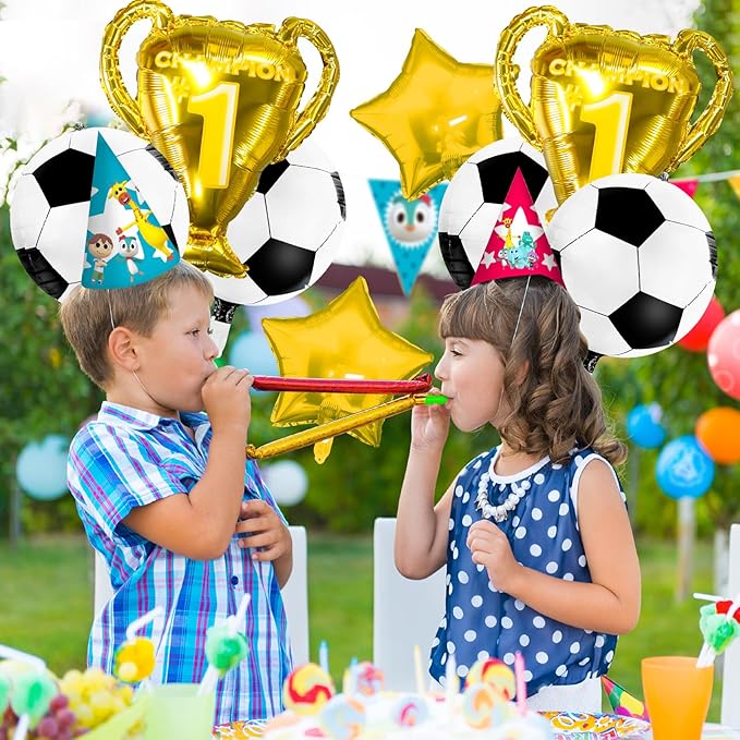 4D Sphere Soccer Balloons 8 Pcs 22 inch Champion Trophy Balloons for Soccer Party Decorations World Cup Decor Sports Football Ball Fans Birthday Party Decoration Supplie