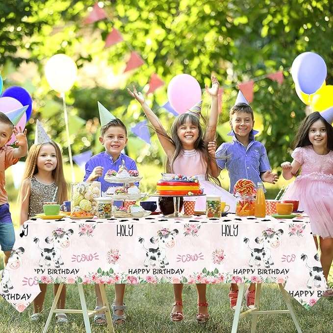 51 Pcs Holy Cow I'm Three Girls Birthday Party Supplies Moo Moo I'm Three Tablecloth Paper Plates Napkins Forks Dinnerware for Farm Animals Cow Theme Girls 3rd Birthday Party Supplies Decorations