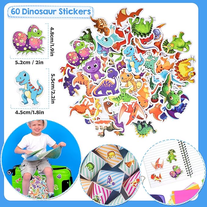 Winrayk 132Pcs Dinosaur Party Favors Dino Birthday Supplies Kids, Mini Dinosaur Figure Bracelet Stamper Glow Sticker Keychain Ring Cartoon Sticker, Pinata Filler Goodie Bag Stuffer Dino Party Favors