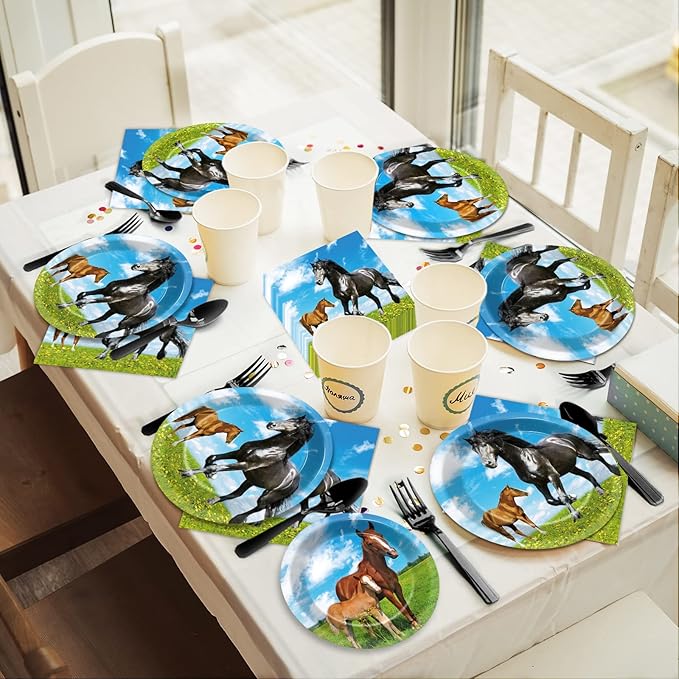 gisgfim 96 Pcs Horse Party Plates and Napkins Party Supplies Kentucky Horse Party Tableware Set Wild Horse Derby Day Theme Party Decorations Favors for Girls Boys Birthday Baby Shower Serves 24