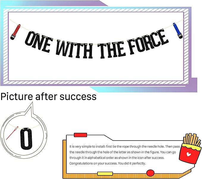 One with The Force Banner, Happy 1st Birthday Decors, Baby Boy First Birthday Party Supplies Black Red Blue Glitter