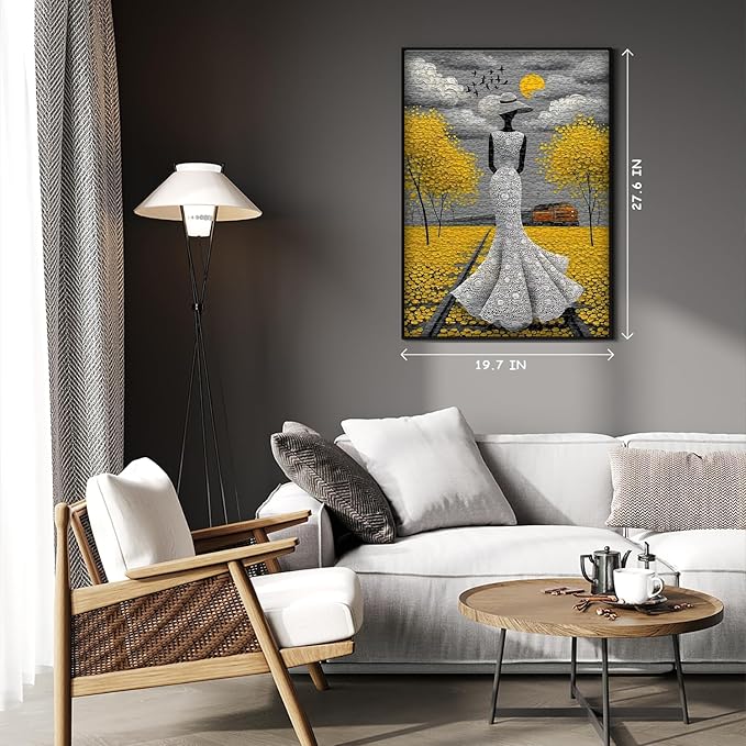 Beauty Women Puzzle for Adults 1000 Pieces, Vintage Elegant Black Lady Scenic Puzzle Aesthetic Art, Narure Plant Tree Challenge Jigsaw Puzzle Painting