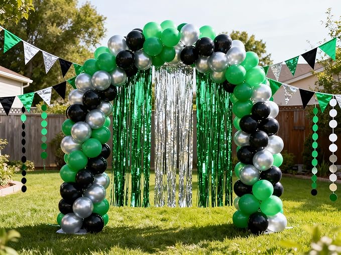 3 Packs Green Silver Foil Fringe Curtains, Birthday Party Decorations Backdrop Tinsel Steamer, Graduation Party Decorations Retirement Decor Party Backdrop