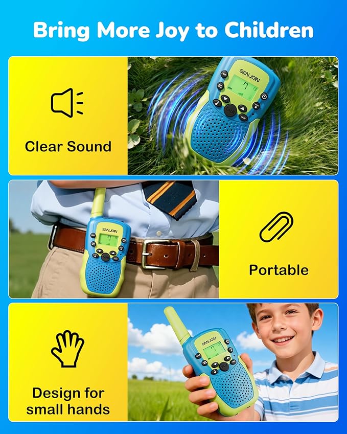 Rechargeable Walkie Talkies for Kids,2 Pack,2000 mAH Battery,Easter Gifts Toys for 3-12 Year Old Boys Girls to Outside, Hiking,Camping Games Walkie Talkie for 3 4 5 6 7 8 9 10 11 12 Years