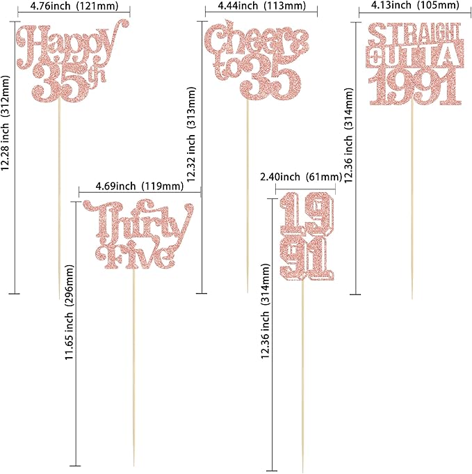 Gyufise 15Pcs Happy 35th Birthday Centerpiece Sticks Thirty Five Straight Outta 1991 Table Flower Centerpieces Sticks Cheers to 35 Decorations for 35th Birthday Party Supplies Rose Gold