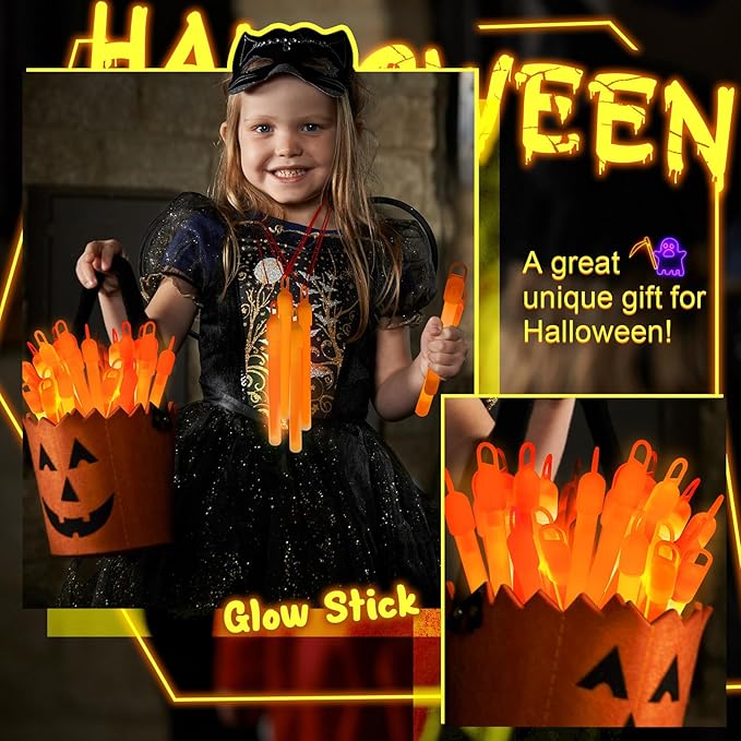 Lewtemi 100 Pack 4" or 6" Bright Glow Sticks Bulk, Glow in the Dark Party Supplies Birthday and Holidays (4 Inch,Orange)
