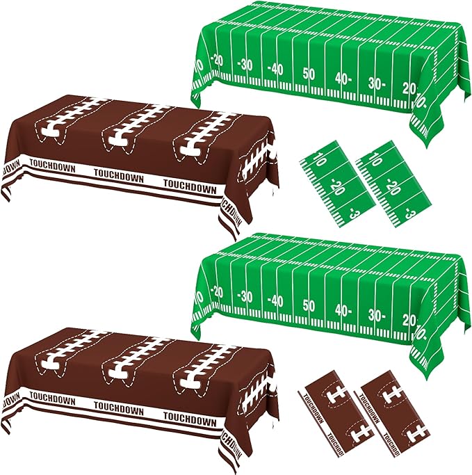 WNINK 4 Pack Football Tablecloth - Disposable Plastic Table Cover for Football Themed Party Games Decoration - 54 X 108 Inch