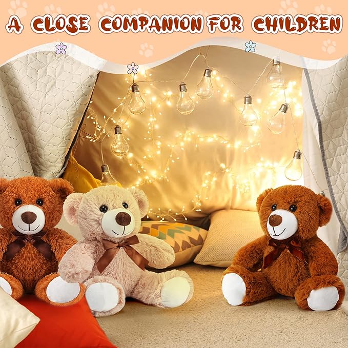 Zhanmai 18 Pcs 14 Inch Bears Stuffed Animal Bulk Gifts Plush Bear Toys for Birthday Baby Shower Graduation Party Favor(Light Brown, Dark Brown)