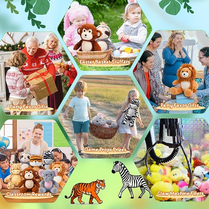 Civaner 7 Pcs Stuffed Animals Bulk 12.5 Inch Cute Soft Animal Plush Toys for Kids Birthday Gifts Baby Shower Party Decorations(Bright Color,Forest)