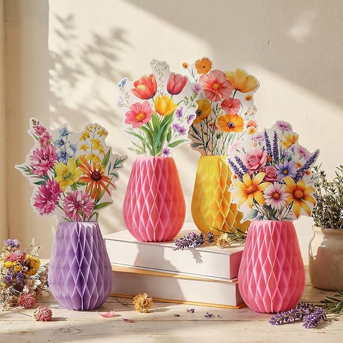 9 Pcs Wildflower Honeycomb Table Centerpieces Wildflower Birthday Party Decorations Spring Floral Table Centerpieces Paper Honeycomb Decor for Birthday Baby Shower Supplies Office