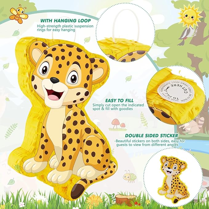 Leopard Piñatas for Safari Birthday Party Cheetah Piñata with Stick, Blindfold, Confetti for Adults Birthday Baby Shower Party Supplies