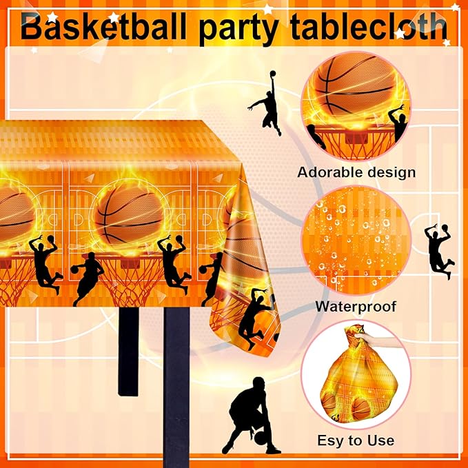 Avezano 3 pcs Basketball Tablecloth Birthday Decorations Plastic Disposable Basketball Party Supplies Sports Themed Large Table Cover, 108 x 54 Inches