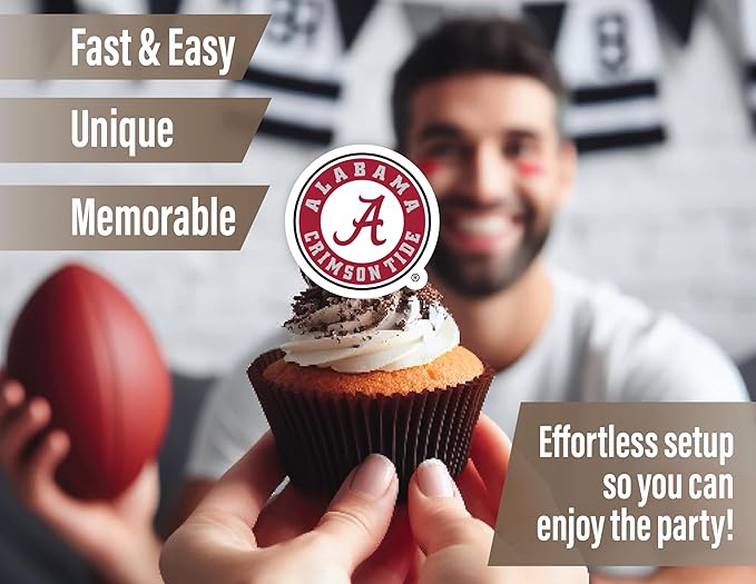 University of Alabama Cupcake Topper Party Supplies for Football, Birthday, Graduation Party Decorations (24 Pieces) Roll Tide (Alabama Crimson Tide)