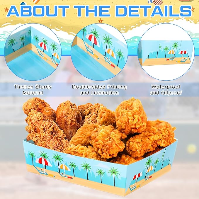 Teling 36 Pack Beach Party Supplies Large 5 lb Beach Pool Plates Trays Bowls Paper Food Boats Disposable Nacho Serving Snack Trays Dinner Plate for Sport Themed Birthday Party Decorations Favors