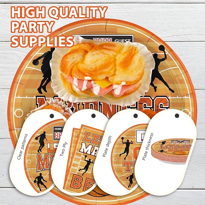 168Pcs Basketball Party Decorations Let The Madness Begin Plates Napkins Cups Forks Knives Spoons March Theme Basketball Sports Tableware for Boys Sports Birthday Party Supplies Serves 24