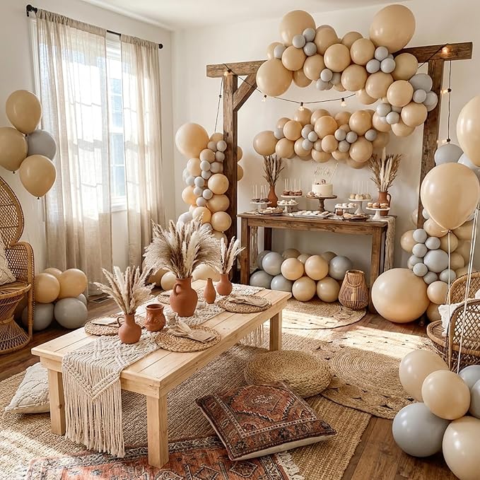 RUBFAC Vanilla Brown Balloons 129pcs Different Sizes Pack of 18 12 10 5 Inch, Latex Light Brown Balloon Garland Arch Kit for Wedding Baby Shower Birthday Party Decorations