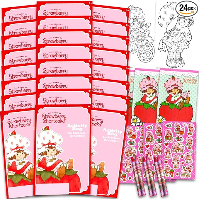 Strawberry Shortcake Party Favors Set for Kids - Bundle with 24 Mini Strawberry Activity Packs | Coloring Book, Stickers, More | Strawberry Shortcake Party Supplies for Girls