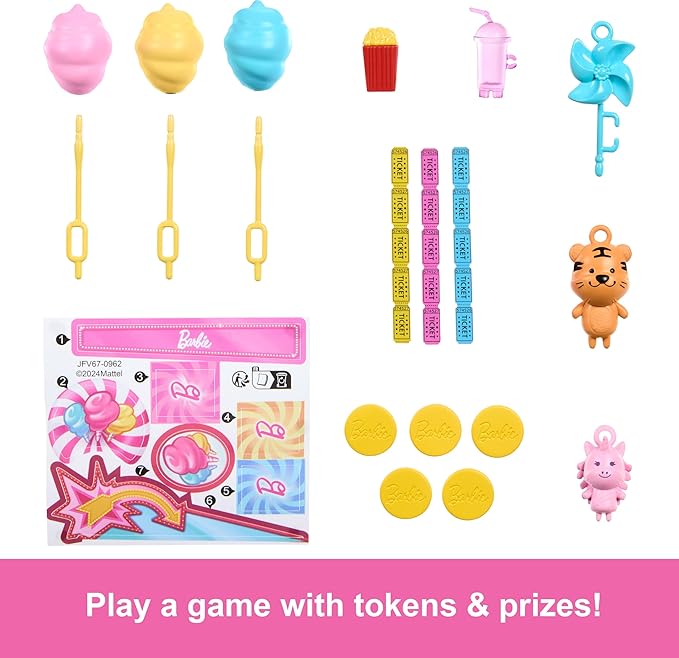 Barbie Mysteries: Beach Detectives Malibu Doll & Cotton Candy Game Booth Playset with 20 Accessories Including Prizes