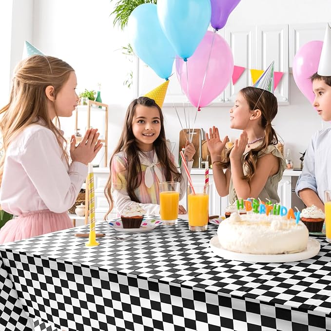 4 Pack Race Car Checkered Plastic Tablecloth 54 x 108 Inches Purple Green Truck Table Cover Black White Gingham Disposable Rectangle Table Cover for Birthday Party Outdoor Camping
