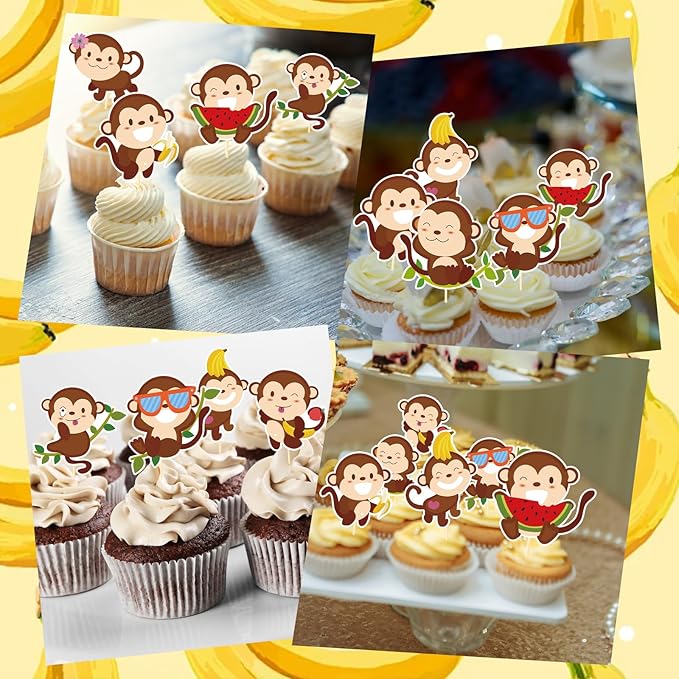 Monkey Birthday Party Decorations - 40PCS Monkey Cupcake Toppers Decoration Animals Themed Cupcake Picks Decor for Baby Shower Supplies