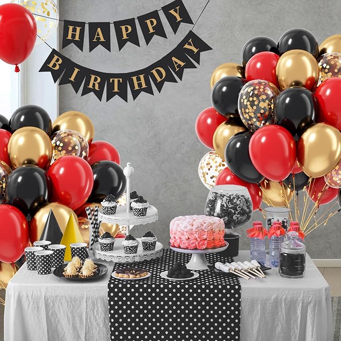 Red Black and Gold Balloons, 60pcs 12inch Red Black Gold Confetti Balloons for Birthday Casino Party Decorations