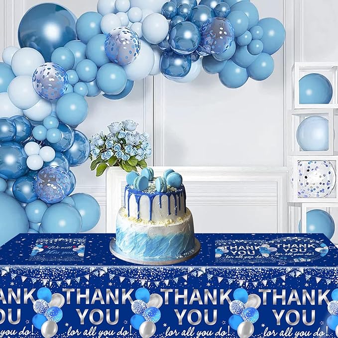 41Pcs Blue Silver Thank You Decorations Thank You for All You Do Tableware Disposable Paper Plates Napkins Tablecloth丨Teacher Employee Staff Doctors Nurse Pastor Appreciation Week Party Decor