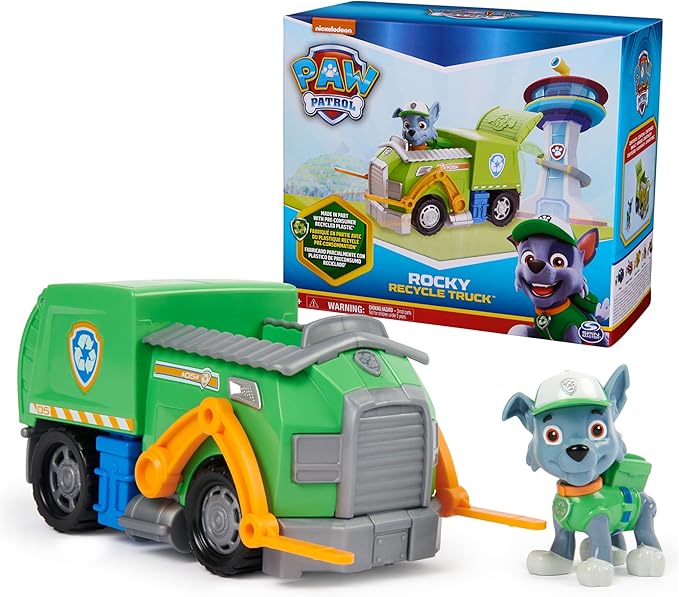 PAW Patrol, Rocky’s Recycle Truck, Toy Truck with Collectible Action Figure, Sustainably Minded Kids Toys for Boys & Girls Ages 3 and Up