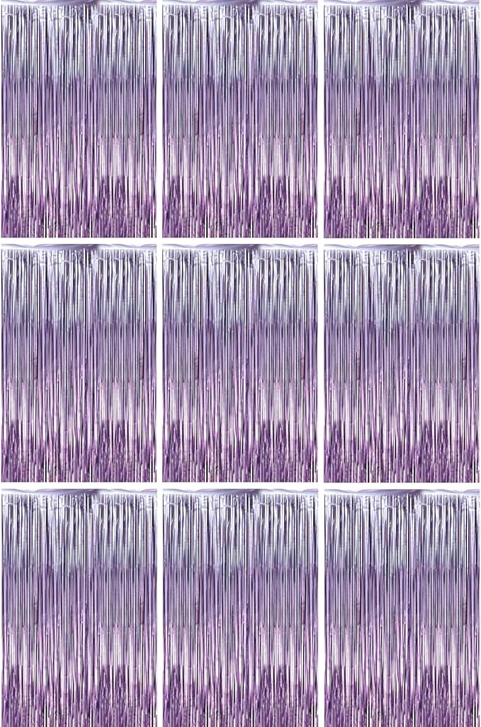 3.3 x 6.6 ft Foil Fringe Backdrop Curtains, Tinsel Streamers Party Decorations, Fringe Backdrop for Birthday, Baby Shower, Gender Reveal, Graduation (9, Light Purple)