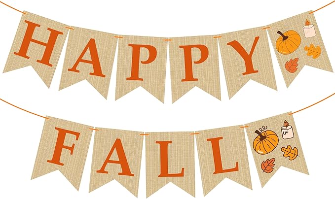 OHOME Fall Decorations for Home - Happy Autumn Pumpkin Banner for Indoor Outdoor | Maple Leaves Garland Backdrop for Outside - Hanging Party Favors Supplies for Birthday | Fall Decor